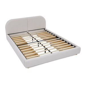English Elm Queen Platform Bed Curved Headboard Circle Yarn Fabric with Four Wheeled Storage Drawers Beige W487S00481