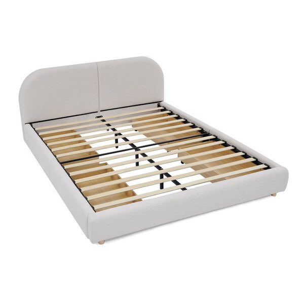 English Elm Queen Platform Bed Curved Headboard Circle Yarn Fabric with Four Wheeled Storage Drawers Beige W487S00481