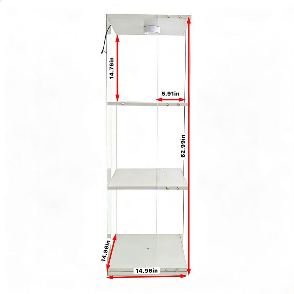 English Elm Rotatable Three Tier Tempered Glass Display Cabinet with Led Lighting for Living Room White W3155P466755