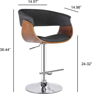 English Elm Weathered Oak Swivel-Adjustable Barstool with Padded Armrests, Chrome Footrest, 26"-34" Height Range B347P349488