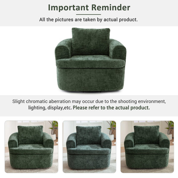 English Elm 360° Swivel Sofa Chair with Dual-Layer Cushion, Tufted Back & Iron Base for Living Room Comfort Green N719P351870F