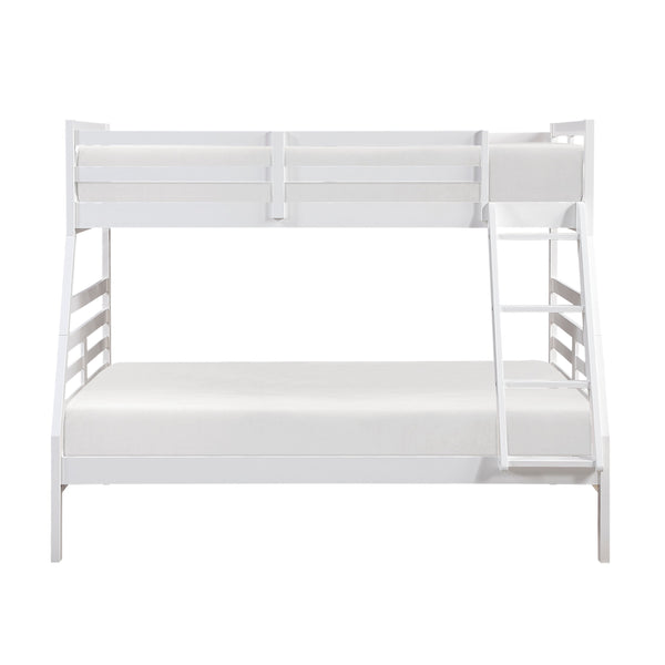 English Elm Twin Twin-over-Twin Bunk Bed with Guard Rails and Integrated Ladder, Oak-Veneer Durable Frame, Space-Saving Design White 58.5 L x 34.5 W x 7 H B011S01856