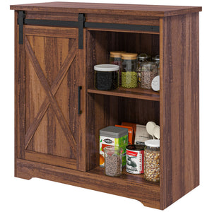 English Elm Homcom Rustic Farmhouse Coffee Bar Cabinet With Sliding Barn Door & Adjustable Shelves For Storage W2225P217401