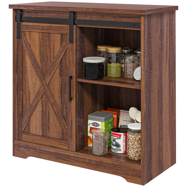 English Elm Homcom Rustic Farmhouse Coffee Bar Cabinet With Sliding Barn Door & Adjustable Shelves For Storage W2225P217401