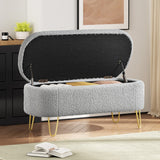 Christopher Knight Home® - Noble House - - Oval Storage Bench For Living Room Bedroom End Of Bed, Upholstered Storage Ottoman Entryway Bench With Metal Legs,Grey