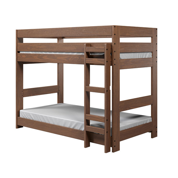 English Elm Mahogany Rustic Twin-Over-Twin Bunk Bed in Brazilian Pine, Space-Saving Durable Design, Footboard Ladder, 78"W x 48"D x 62"H B2741S00273