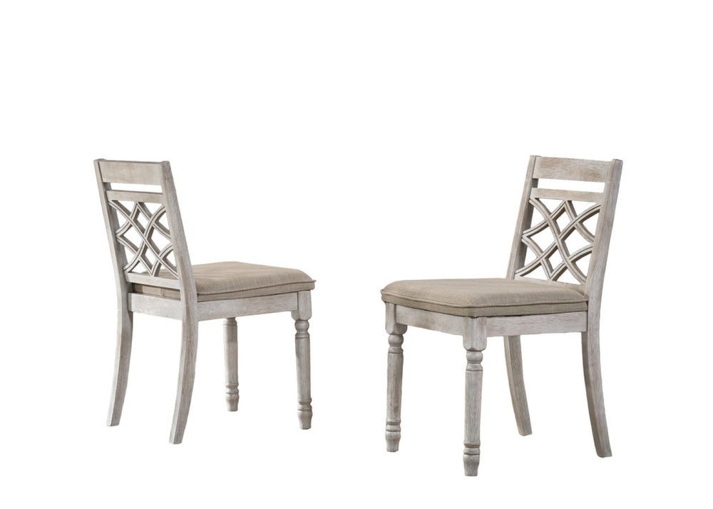 English Elm Fiorella Armless Dining Chair Set of 2 Cushioned Seat Distressed Wood Legs Off White B2749P413295