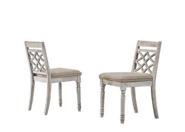 English Elm Fiorella Armless Dining Chair Set of 2 Cushioned Seat Distressed Wood Legs Off White B2749P413295