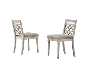English Elm Fiorella Round Walnut Dining Set Seats Four with Upholstered Off White Chairs B2749S00001