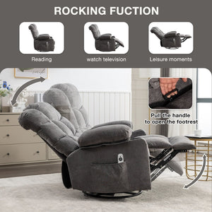 English Elm Massage Rocker Recliner Oversized Chair with Heat Vibration Usb Port and Storage Pockets Grey W1807S00010