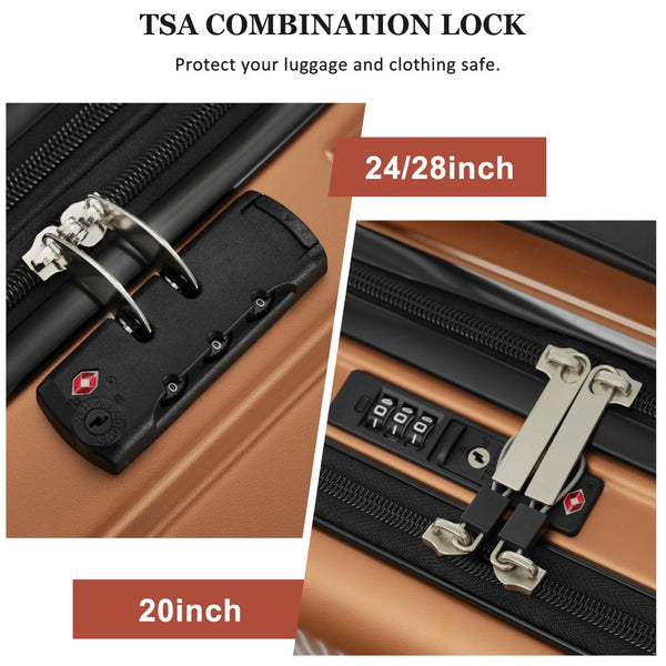 English Elm Luggage 5 Piece Hardside Abs Set with Front Access Carry on and Tsa Spinner Wheels Brown N732P391579O