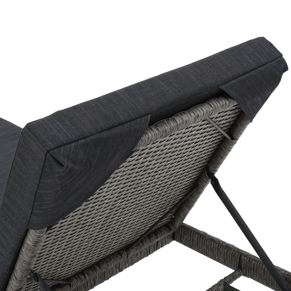 English Elm Christopher Knight Home® - PUERTA KD Chaise Lounge - Black PE Rattan with Iron Frame, Water-Repellent Cushions, All-Season Relaxation 61190.00MBK