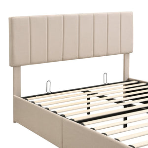 English Elm Queen Linen Upholstered Platform Bed with Hydraulic Lift Storage and Padded Headboard N708P201552A