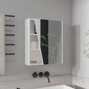 English Elm Quintana Mirror Medicine Cabinet Wall-Mounted with 1 Door & 4 Open Shelves, Kronos White, Space-Saving B200P335368