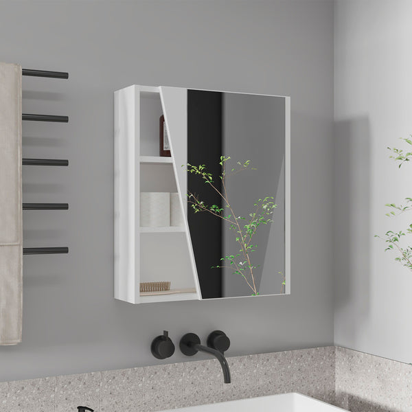 English Elm Quintana Mirror Medicine Cabinet Wall-Mounted with 1 Door & 4 Open Shelves, Kronos White, Space-Saving B200P335368