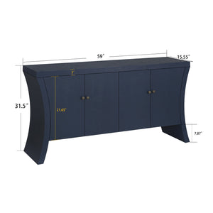 English Elm Refined Industrial 4-Door Credenza with Solid Wood Arc Legs, Distressed Bronze Clasps, Durable Storage Navy Blue W1445P256460