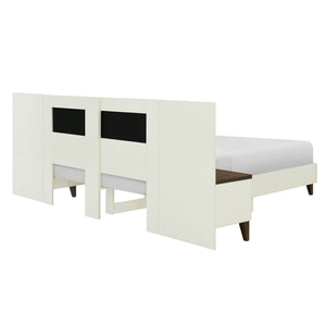 English Elm Christopher Knight Home® - Queen Upholstered Bed Frame with 2 Nightstands, 108" Headboard, Floating Shelves, White Brown Finish N758Q080001W