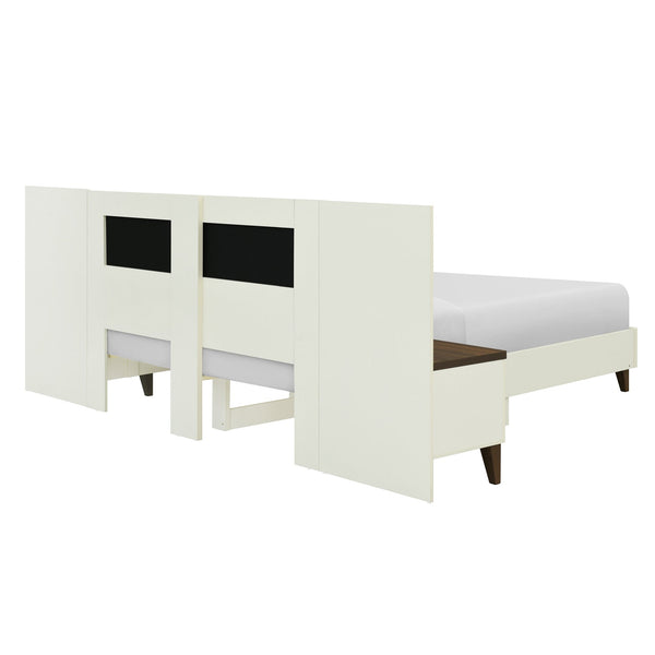 English Elm Christopher Knight Home® - Queen Upholstered Bed Frame with 2 Nightstands, 108" Headboard, Floating Shelves, White Brown Finish N758Q080001W