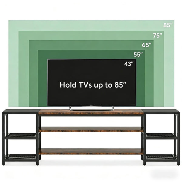 English Elm Media Console Industrial Tv Stand with Rustic Wood Tone Finish and Black Metal Frame T3971P452571