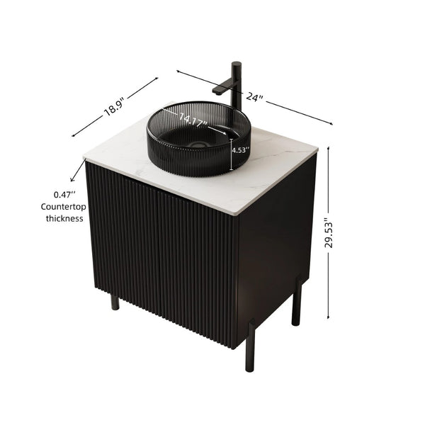 English Elm Dina Floating Bathroom Vanity with Sintered Stone Top and Crystal Glass Basin W2615S00661