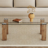 English Elm Glass-Top Coffee Table,Tea Table, With Mdf Legs - Stylish Blend Of Elegance and Durability 44.9"*21.7"*16.9"