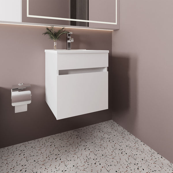 English Elm Bathroom Compact Vanity with Sink and Single Door Cabinet, Engineered Wood, Modern Minimalist Design White 23.23 L x 23.23 W x 11.81 H B097P350309