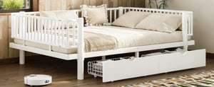 English Elm Full Size Metal Platform Storage Bed Low Profile Steel Frame with Built-in Drawers Light White W5305P471351