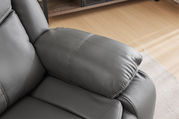 English Elm Black Air Leather Massage Recliner with Vibration Heating for Living Room Lounge Gray B2766P488713