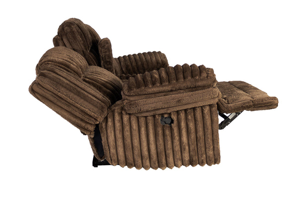 English Elm Manual Motion Loveseat with Fur-Like Corduroy Upholstery, Plush Arms, Dual Cup Holders & Storage Chocolate 33 L x 82 W x 28 H B089P296897