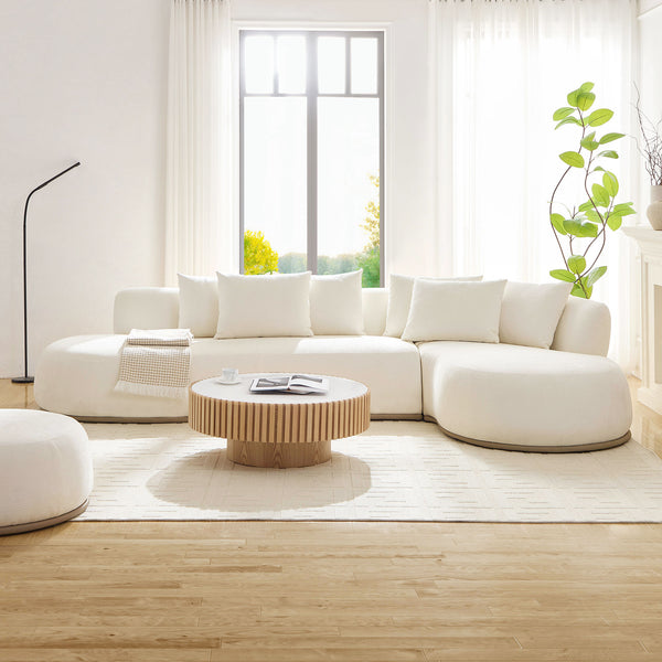 English Elm 134.63'' Modern L-Shape Sectional Sofa Couch With Right-Facing Chaise, Beige Fabric & Plush Pillows W876S00306