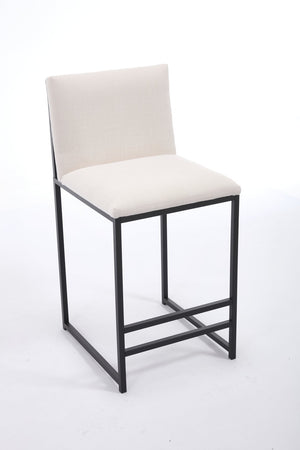 English Elm Counter Height Bar Stools Set of 2 Upholstered Linen Seats with Metal Frame & Cushion Comfort for Kitchen Bar and Dining Room Ivory W1249P257011