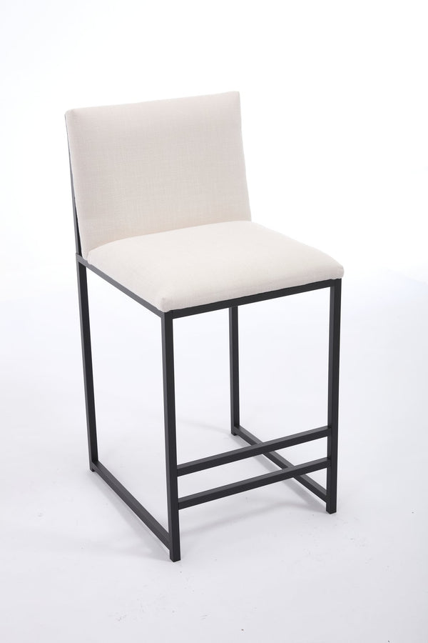 English Elm Counter Height Bar Stools Set of 2 Upholstered Linen Seats with Metal Frame & Cushion Comfort for Kitchen Bar and Dining Room Ivory W1249P257011