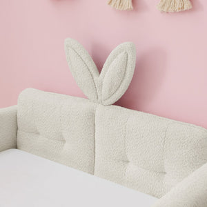 English Elm Twin Boucle Upholstered Kids Bed Whimsical Rabbit Ear Headboard with Safety Rail Beige W1413P407485