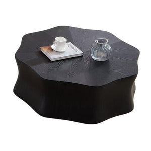 English Elm Black petal coffee table with birch veneer watercolor finish, fiberglass top, black sandblasted sides, 39x39x16" elegant centerpiece W2085P359694