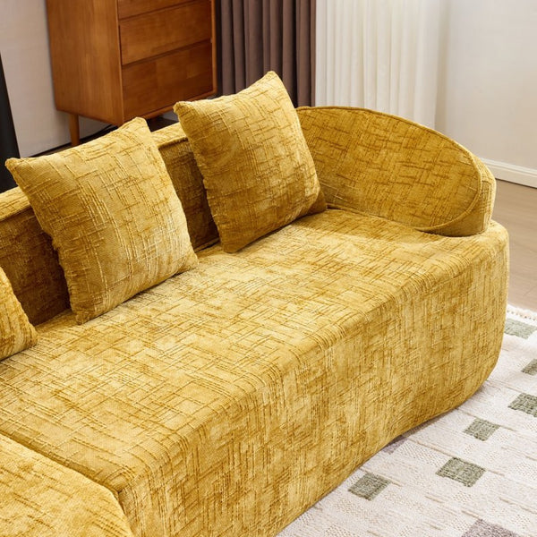 English Elm Yellow Chenille L-Shaped Sofa – Stylish, Space-Saving Comfort With 4 Throw Pillows For Any Room W3612S00019-GIGA