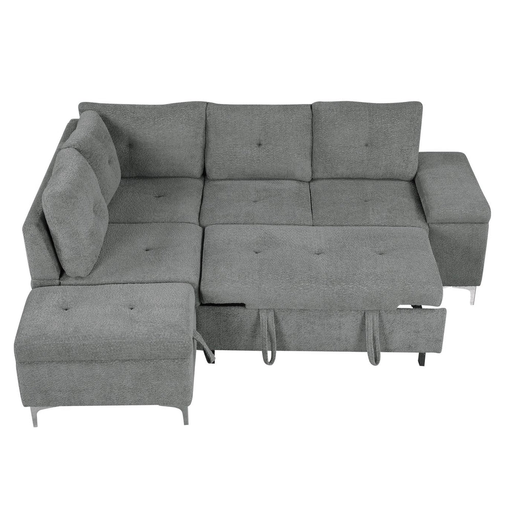 English Elm 88.2" L-shaped Sofa Bed with Storage Ottoman, Drop-Down Table, Dual Cup Holders & USB Charging Ports Gray N719S001830E