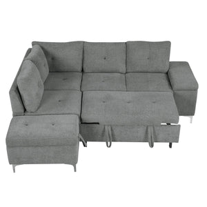 English Elm 88.2" L-shaped Sofa Bed with Storage Ottoman, Drop-Down Table, Dual Cup Holders & USB Charging Ports Gray N719S001830E