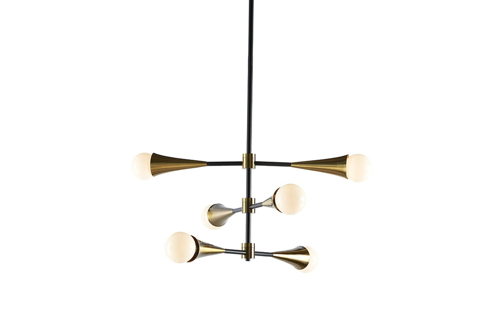Sunpan ELZA Sputnik Chandelier - Modern Adjustable Black and Brass Fixture for Dining or Living Spaces 105707
