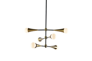 Sunpan ELZA Sputnik Chandelier - Modern Adjustable Black and Brass Fixture for Dining or Living Spaces 105707