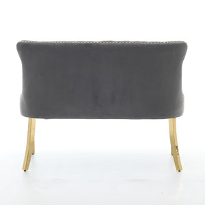 English Elm Velvet Wingback Dining Bench Tufted Two Seat Mid Century Modern Brushed Steel Base Gray W1143P406978