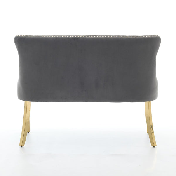 English Elm Velvet Wingback Dining Bench Tufted Two Seat Mid Century Modern Brushed Steel Base Gray W1143P406978