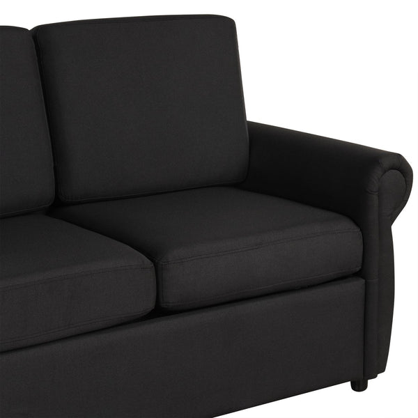 English Elm 57.9" Orisfur Pull Out Sofa Bed Loveseat Sleeper with Twin Memory Mattress, Linen Upholstery, USB Ports Black N719P210624B