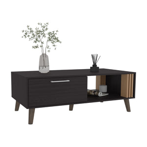 English Elm Coffee engineered wood coffee table on casters with single shelf, minimalist, durable, eco-friendly Black+ khaki 59.06 L x 47.2 W x 3.94 H B097P262373
