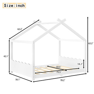 English Elm Twin House Frame Floor Bed Solid Pine Kids Room Montessori Low Profile Play Nook W1580P387839
