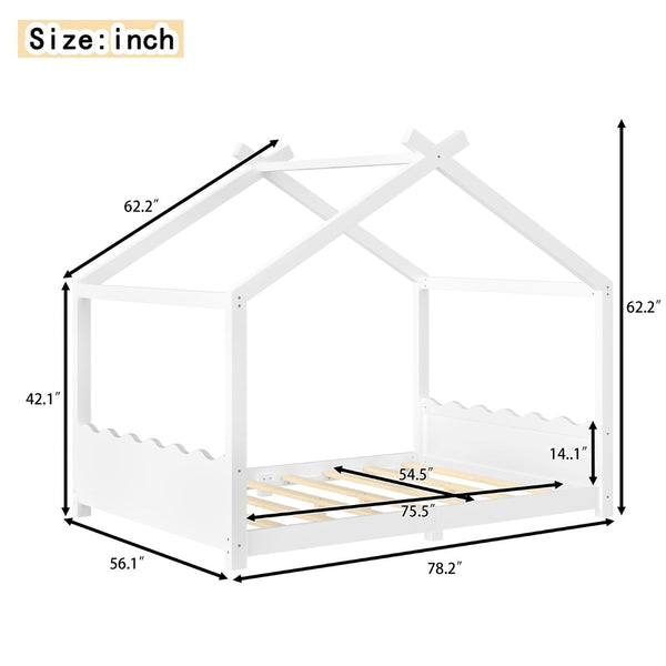 English Elm Twin House Frame Floor Bed Solid Pine Kids Room Montessori Low Profile Play Nook W1580P387839