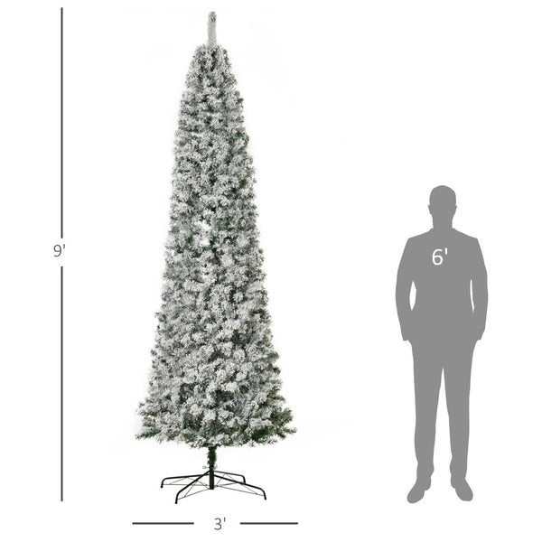 English Elm Artificial Snow Flocked Pencil Tree 9 Ft Tall with 550 Warm White Led Lights T3971P415478