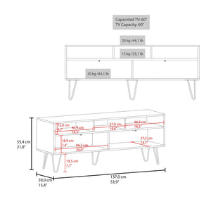 English Elm Olds Mid-Century TV Stand with Hairpin Legs, 2 Doors & Open Shelves — White and Oak Finish B128P287515