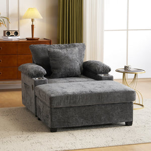 English Elm Ergonomic Oversized Chenille Chair with Ottoman, Firm Lumbar Support, Cup Holders, USB Charging, Convertible Sofa Bed for Back Pain Relief DARK GREY W2606P288194