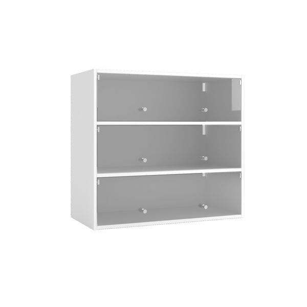 English Elm White Glass Door Shoe Cabinet with RGB LED Showcase Lighting, Stackable Dust-Proof Display Unit W331P214186