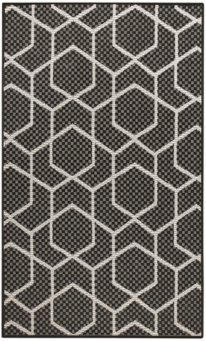 Nourison Horizon Indoor/Outdoor HOZ01 Machine Made Power-loomed Borderless Design Indoor/Outdoor Modern Outdoor Rug Black, Black 88% Polypropylene,12% Polyester 841491126165